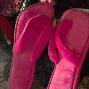 Pink fluffy house slippers